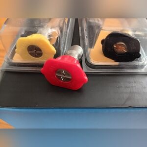 3 Mi-T-M PRESSURE WASHER NOZZELS. Red, Yellow, and Black Nozzle Set